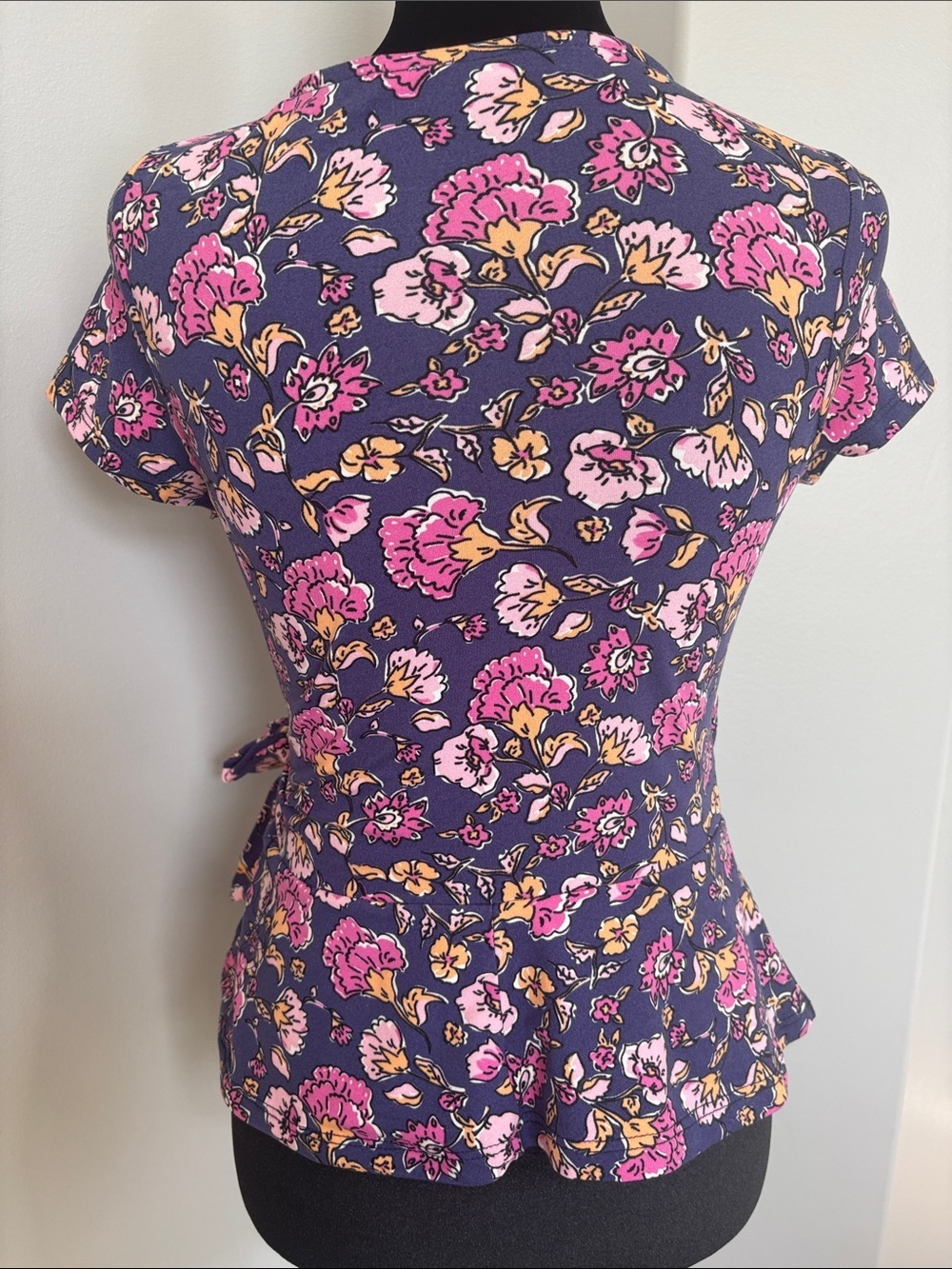 NWOT Rebel Sugar Navy Floral Wrap Top with Pink & Yellow Accents - Picture 4 of 4